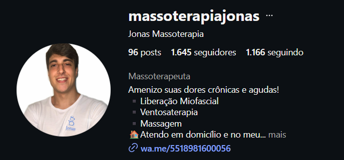 Perfil de Jonas Massoterapia no Instagram